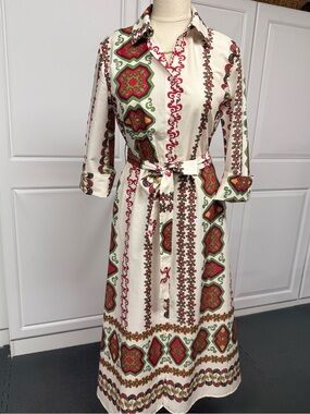 Dixie • Italian Designer Size Small 100% Gorgeous Cotton Shirtwaist Dress w Belt